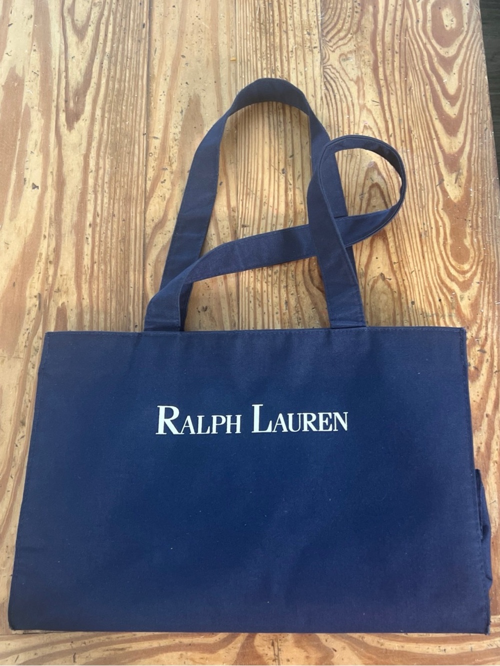 Vintage Ralph Lauren Navy Tote Bag Thick Canvas Double Handles 10”x14”x5” NICE